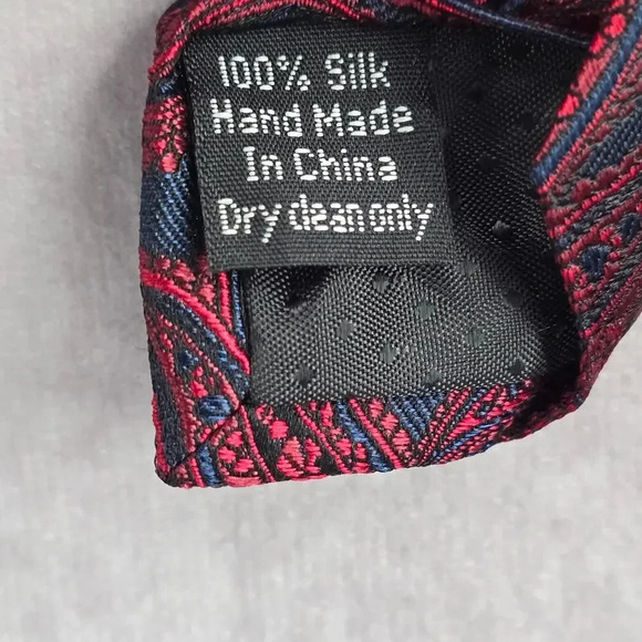 Pronto Plomo Platinum Red Blue Floral Paisley 100% Silk Men's Neck Tie - Picture 4 of 6